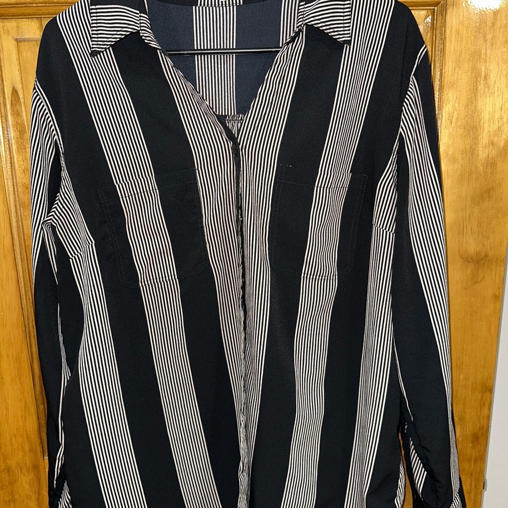 Maurices Black and cream Striped Women's Button Down Shirt